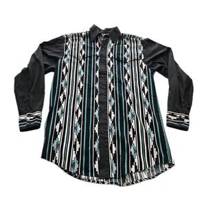 VTG Steer West Button Down Long Sleeve Aztec Shirt Made in USA Size L